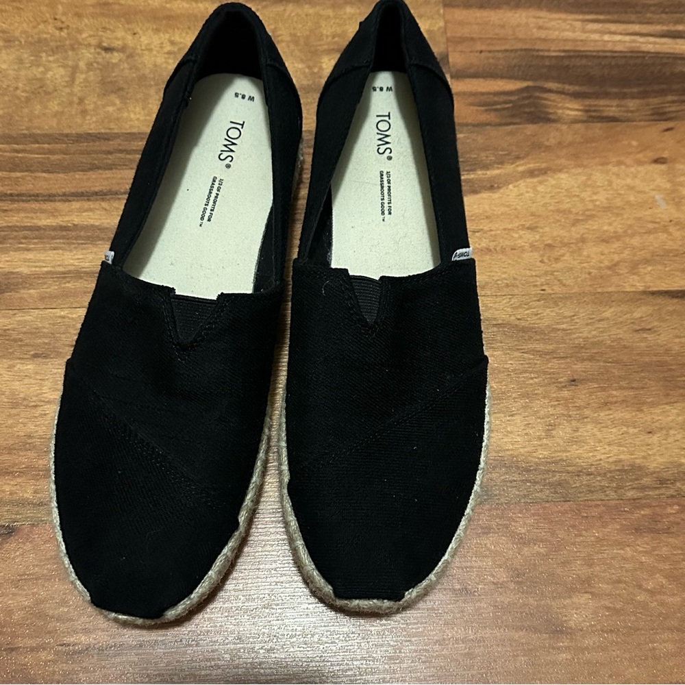 EUC Women TOMS Alpargata Platform Rope Flat,Black Heavy Twill -size 9.5